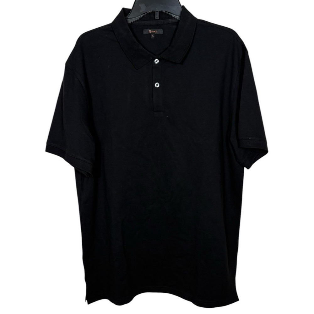 Quince Men's Organic Cotton Pique Polo Black Size XL Classic Preppy